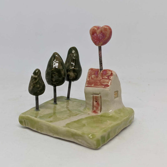 Ceramic Red House Little Land with Heart