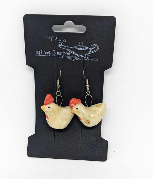 White Chicken Ceramic Earrings