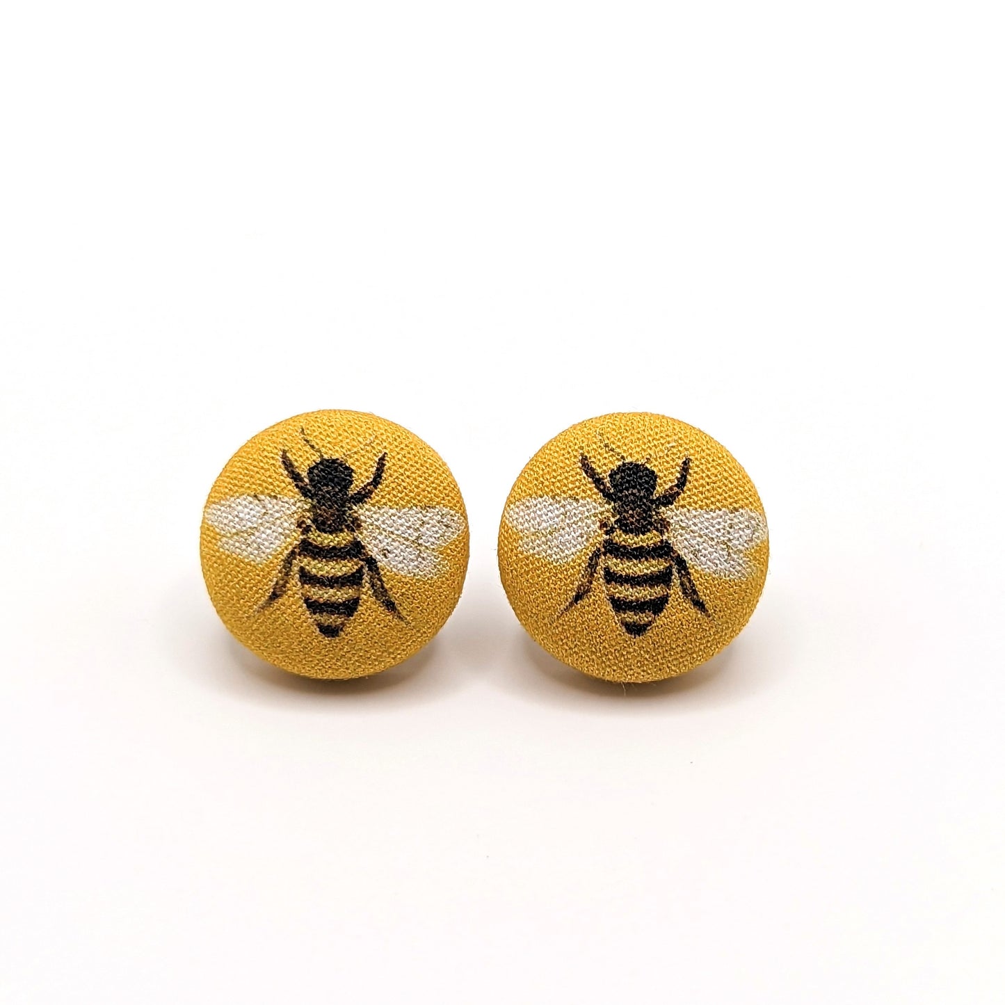 15mm Fabric Button Bee Earrings