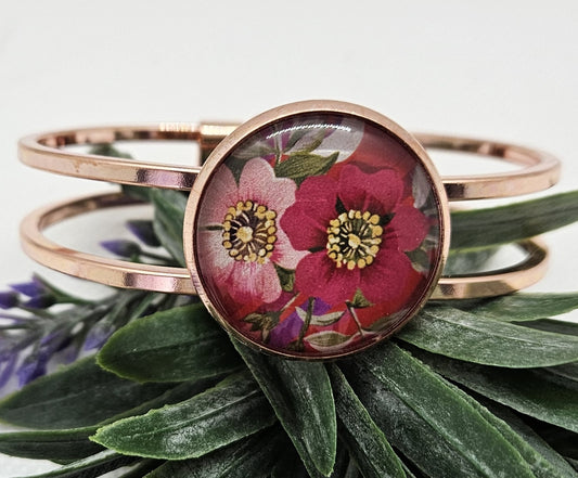 Rose Gold Floral Glass Cabochon Bracelet