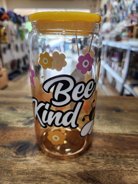 Libbey Glass Cup - Bee Kind, yellow