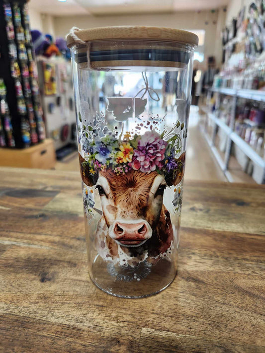 Libbey Glass Cup - Cow with Flowers