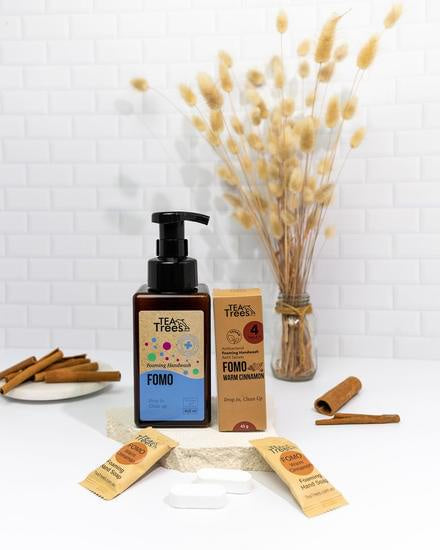"Scuffs and Seconds" Warm Cinnamon FOMO Handwash bottle and 4 x antibacterial refill tablets