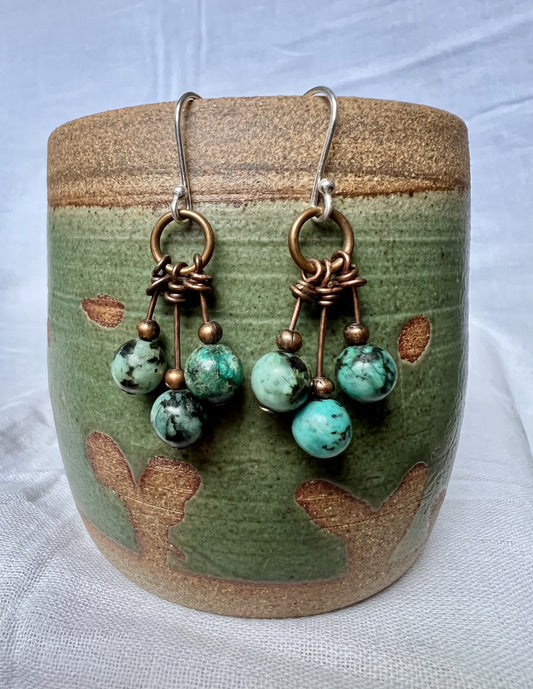 Trio African turquoise and copper earrings