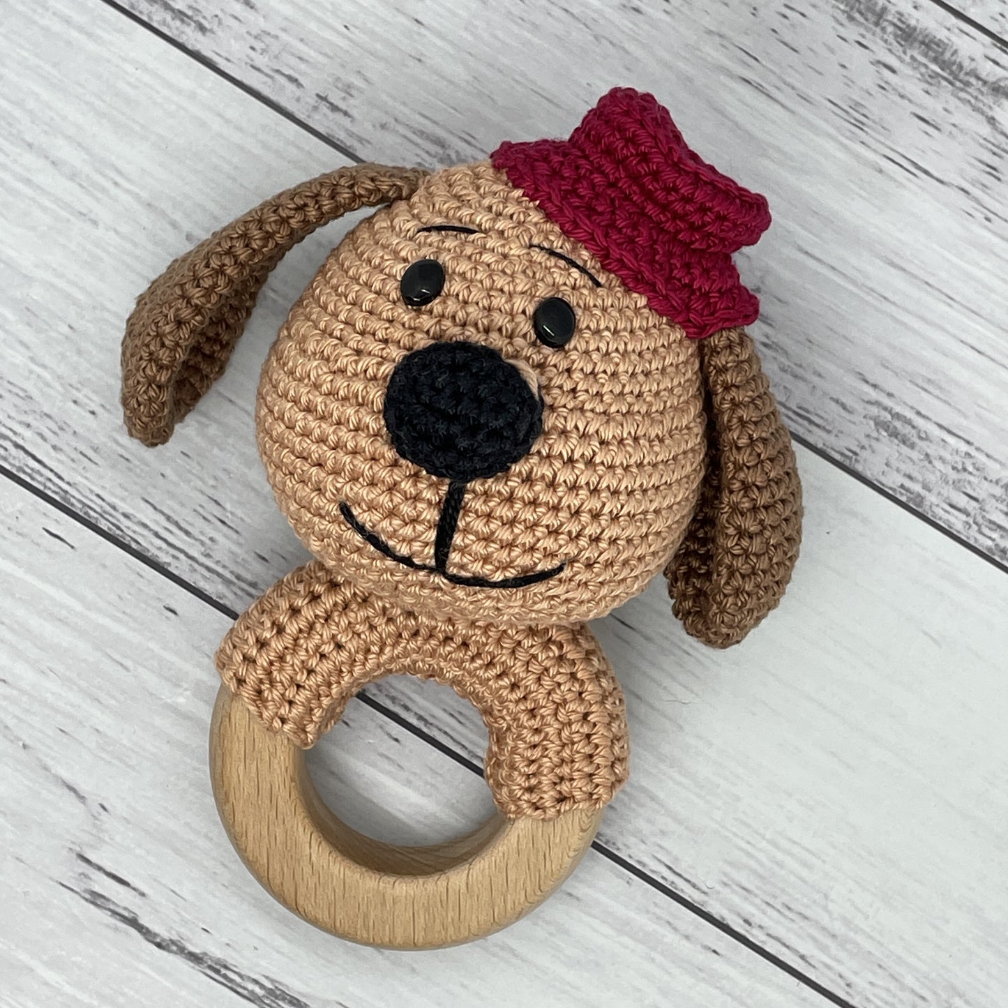 Baby Rattle - Puppy with Red Hat