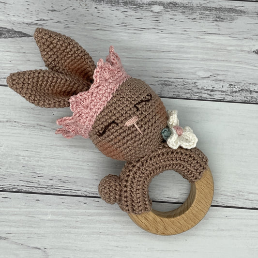 Baby Rattle - Brown Rabbit with Tail