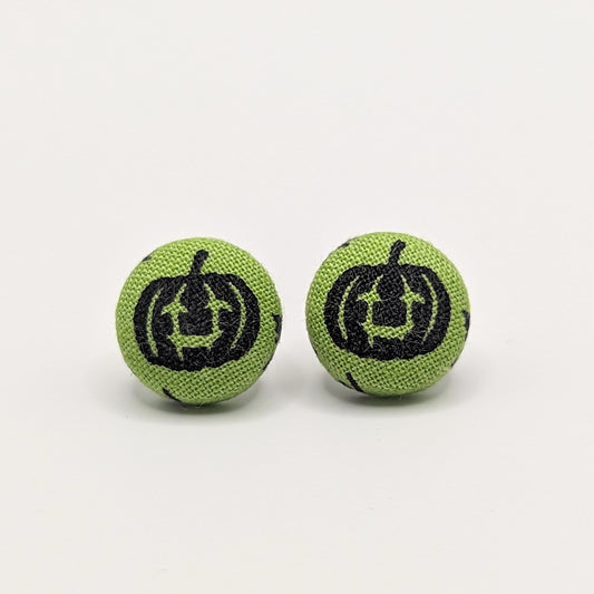 Halloween Green Pumpkin Fabric Button Earrings