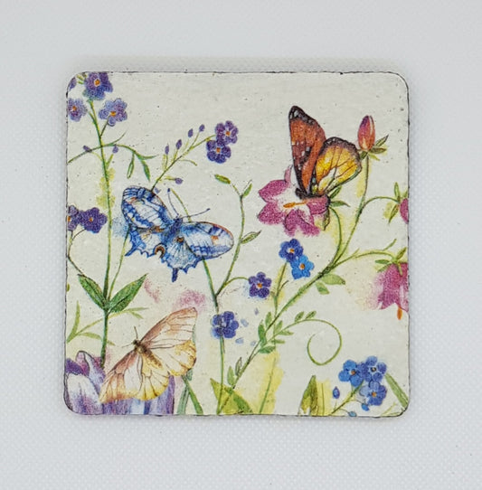 Flowers and butterfly coasters, this set of 4 10" x 10" floral coasters make a lovely gift / Birthday / Anniversary / Christmas / Mothers Day