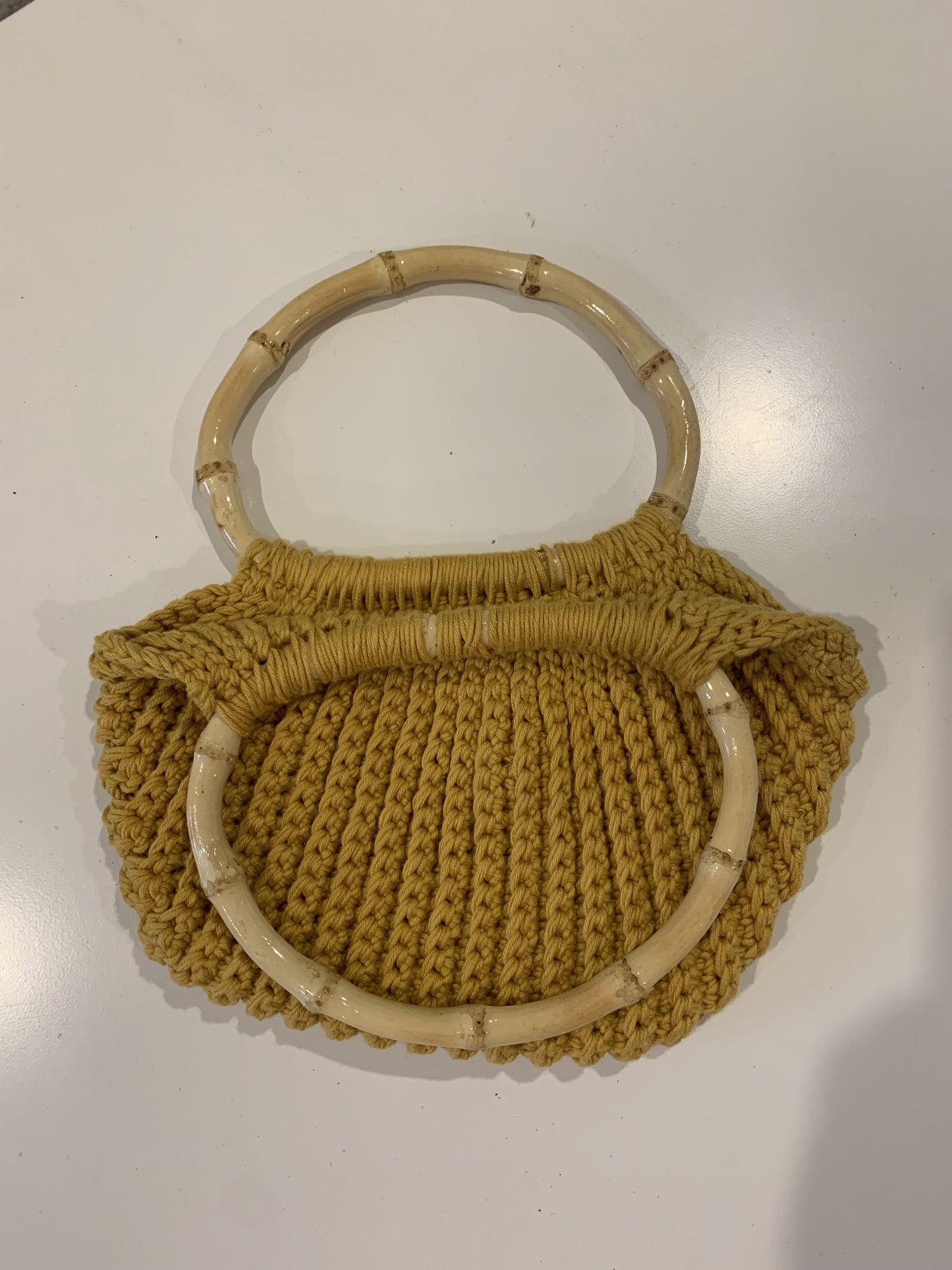 Crochet Hand Bag w/handles Mustard