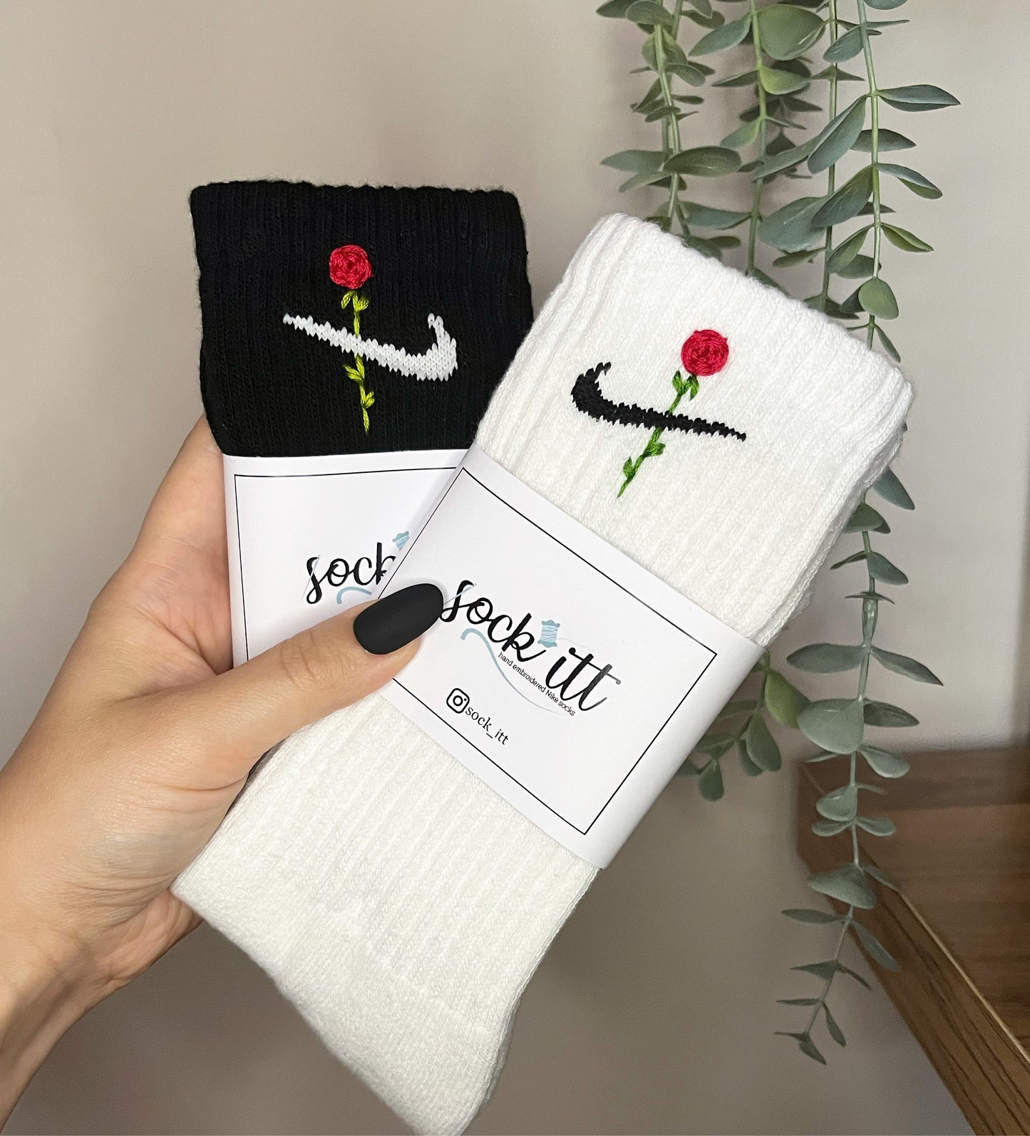 Rose Nike Socks − Hand Embroidered
