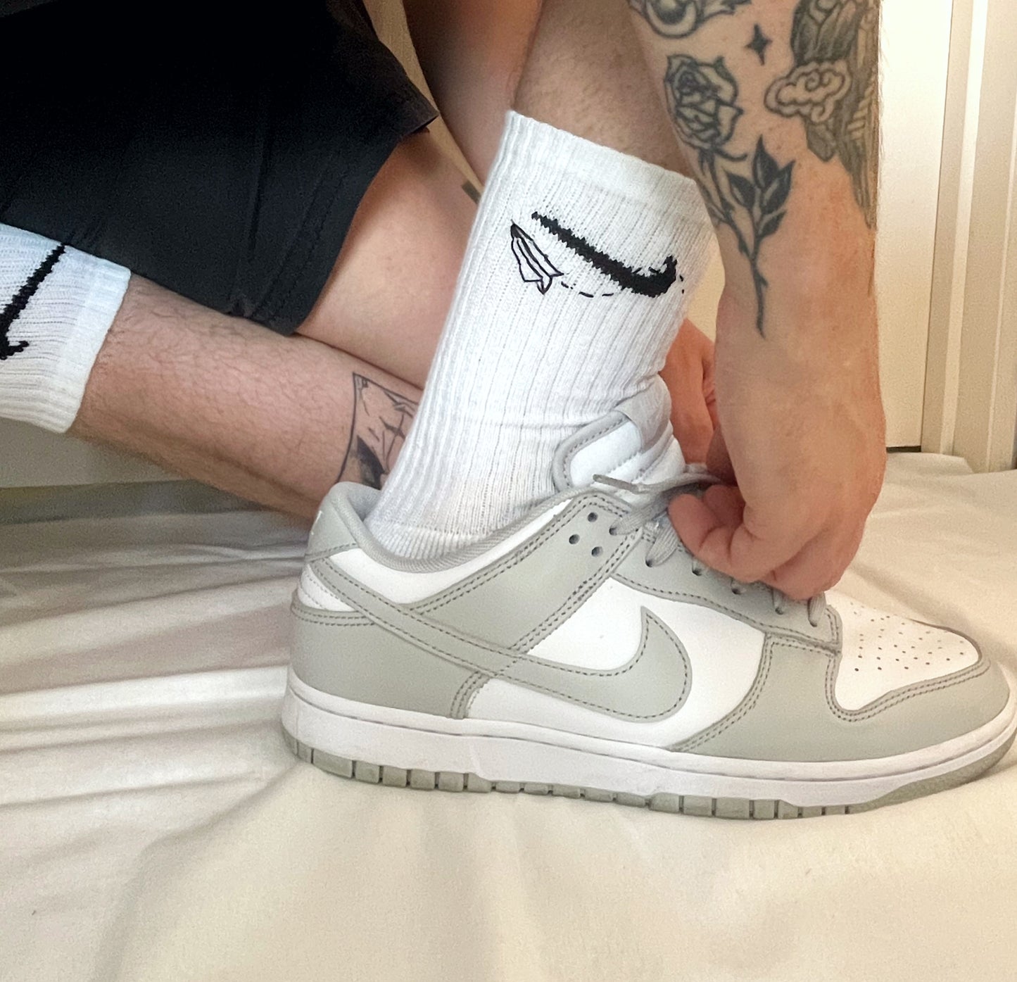 Paper Plane Nike Socks, Hand Embroidered
