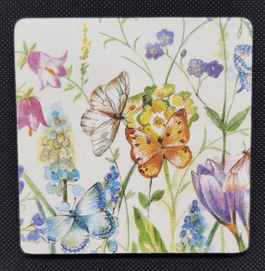 Flowers and butterfly coasters, this set of 4 10" x10" floral coasters make a lovely gift / Birthday / Anniversary / Christmas / Mothers Day